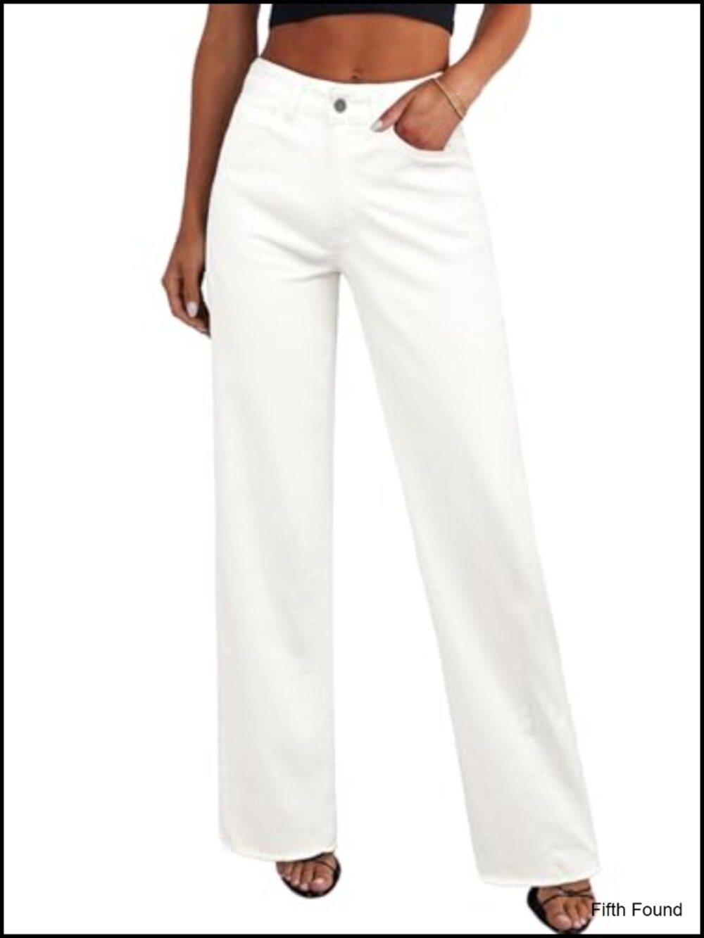 Wide Leg Raw Hem High Rise Denim Jeans Stretch Casual Pants